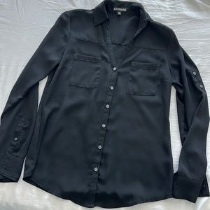 EXPRESS black polyester button down XS